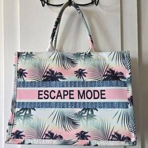 Denise HQ Tropical Summer Vacation Beach Pool Tote Bag Escape Mode Teal Pink